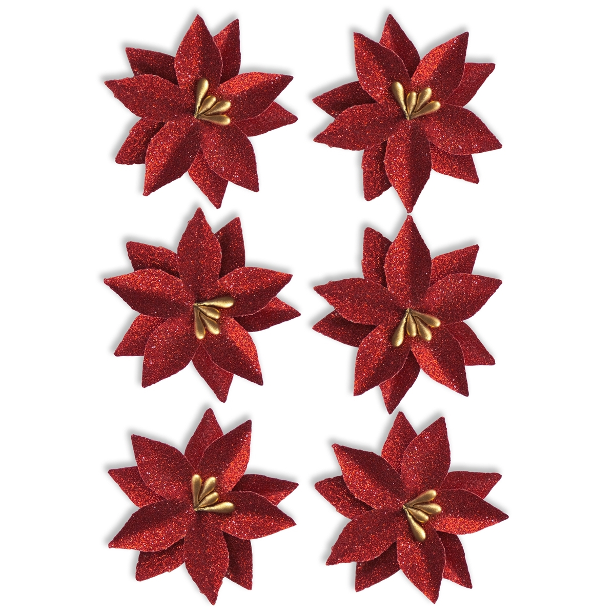 Papírové květiny samolepicí Vánoční hvězda červená, 6ks