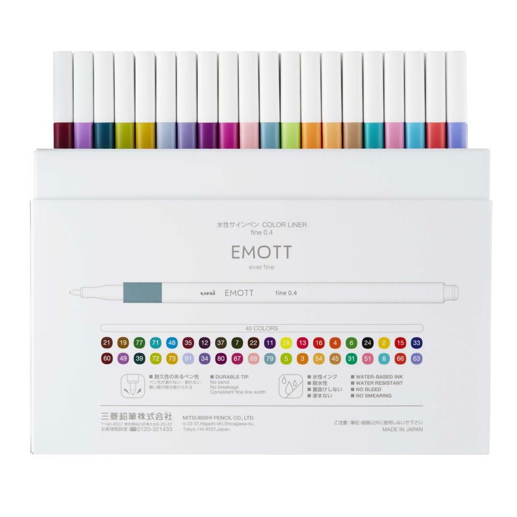 Sada linerů Uni Emott, mix 40 barev, 0,4mm