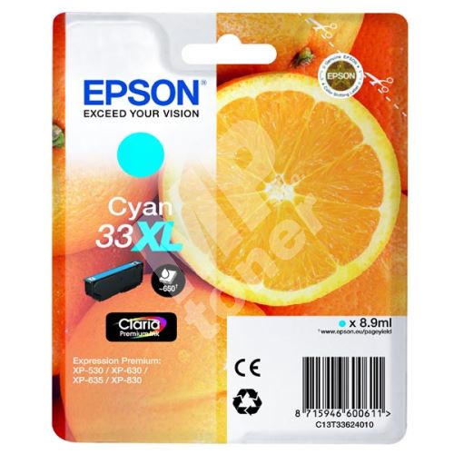 Cartridge Epson C13T33624012, cyan, originál 1