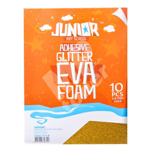Dekorační pěna EVA zlatá glitter A4, tloušťka 2,0 mm, samolepící, 10ks 1