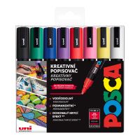 Sada akrylových popisovačů Uni Posca PC-5M, 8 ks, mix základních barev