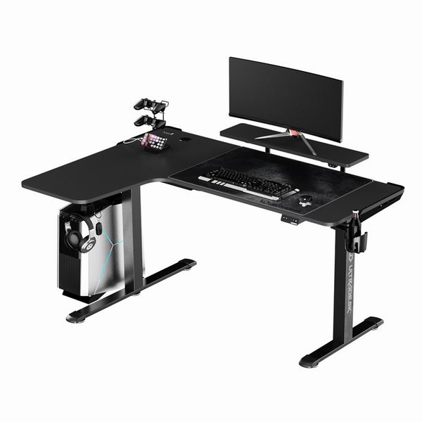 Herní stůl Ultradesk Winger White, 111x155x60x75-122 cm, elektricky nastavitelný
