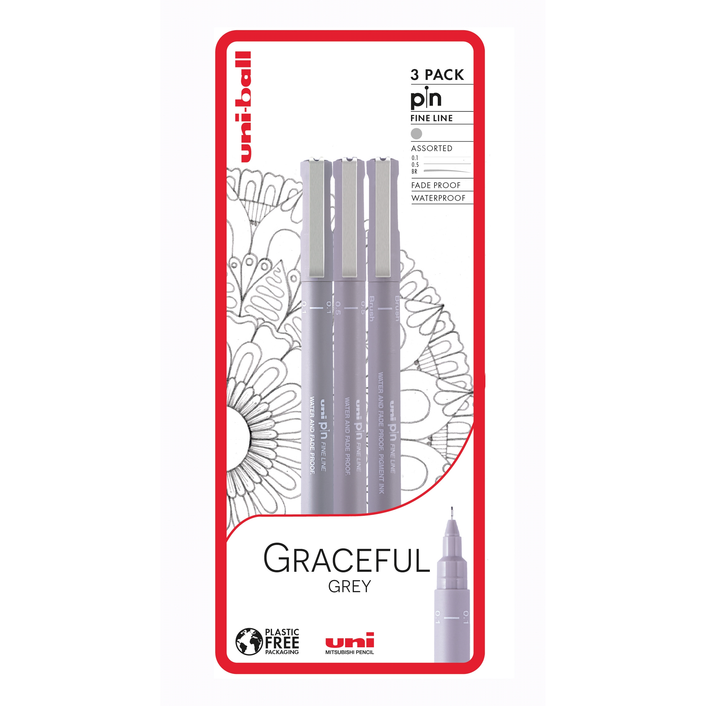 Sada 3ks linerů Uni Pin Graceful Grey, sv. šedá (0,1/0,5/štětec)