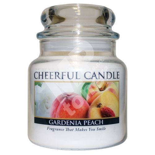 Cheerful Candle Vonná svíčka ve skle Gardénie a Broskev - Gardenia Peach, 16oz 1