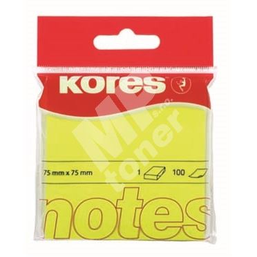 Samolepící bločky Kores 75x75mm neonově žluté 100 listů 2