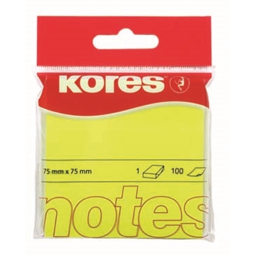 Samolepící bločky Kores 75x75mm neonově žluté 100 listů