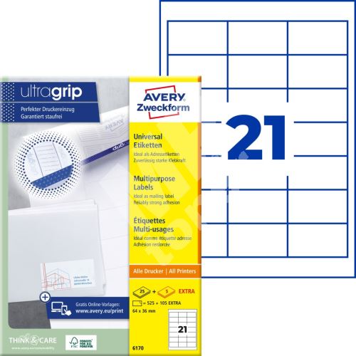 Samolepící etikety Ultragrip 64 x 36 mm, 30 listů A4 6170 1