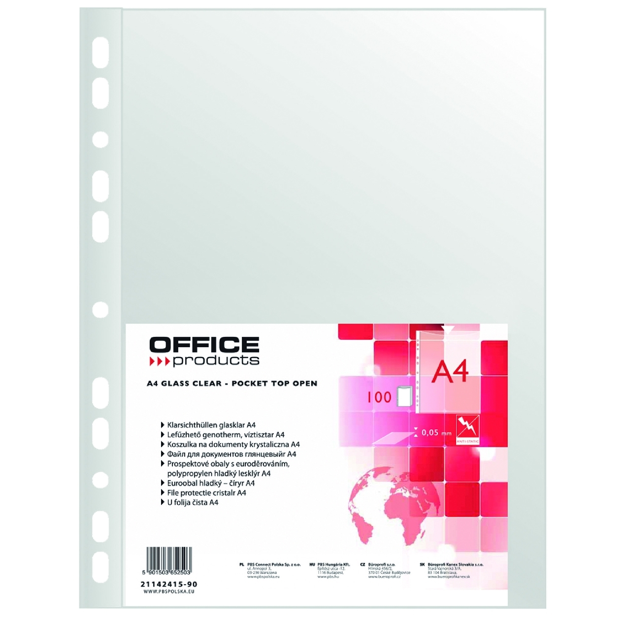Prospektové obaly Office Products A4, PP, 50 µm, hladké, transparentní, 100 ks