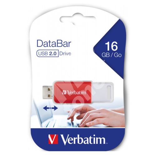 16GB Verbatim DataBar, USB flash disk 2.0, 49453, červený 1