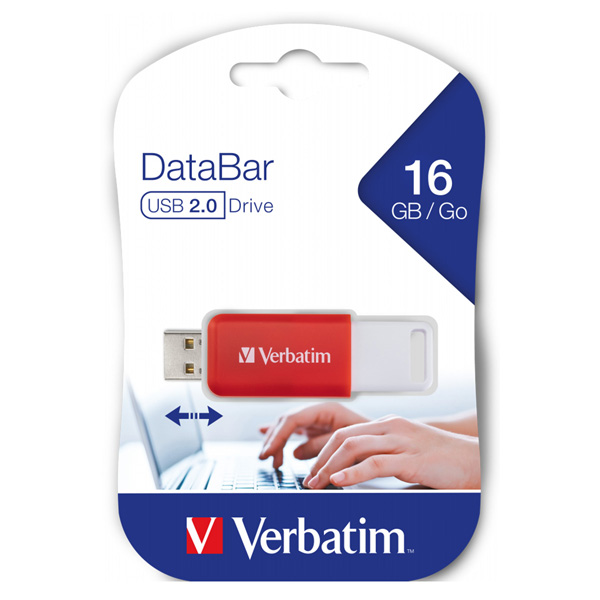 16GB Verbatim DataBar, USB flash disk 2.0, 49453, červený
