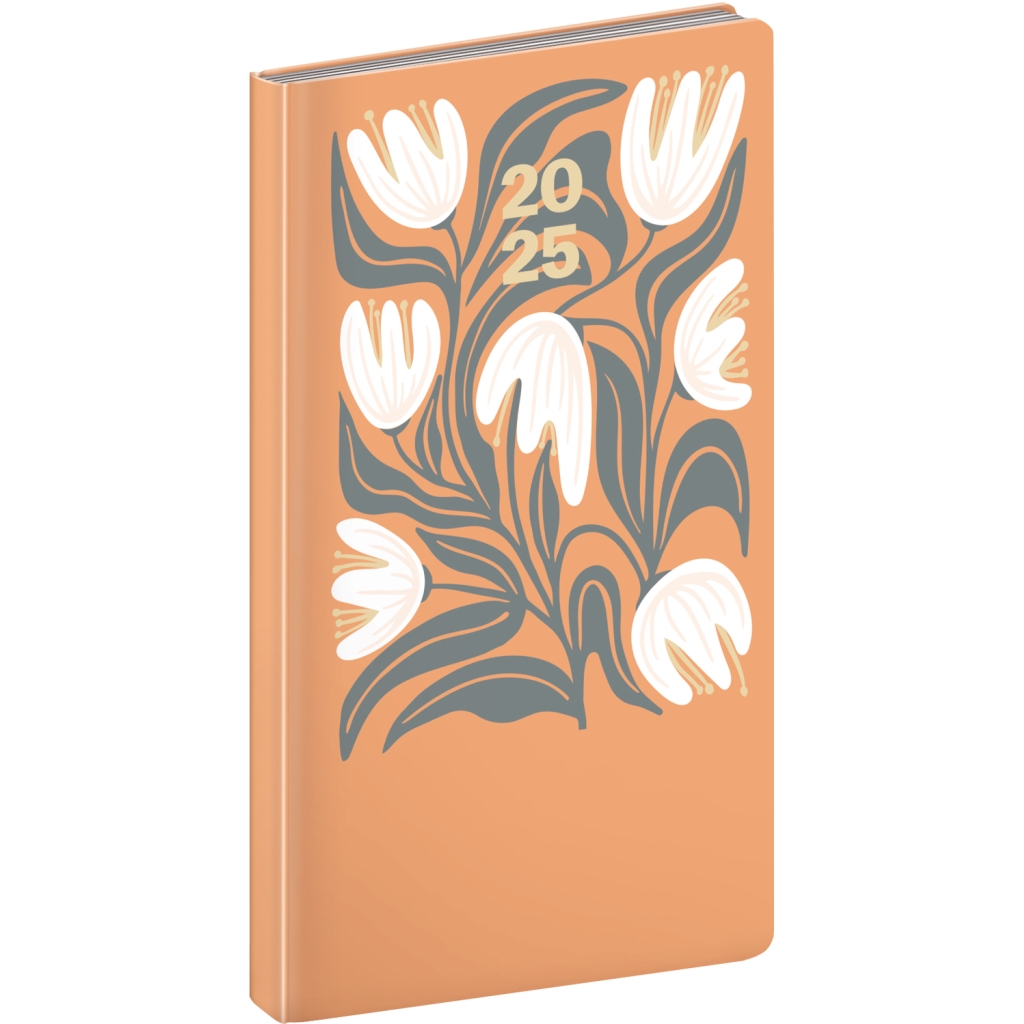 Kapesní diář Notique Cambio 2025, oranžové květiny, 9 x 15,5 cm