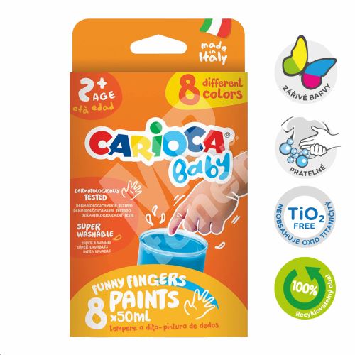 Prstové barvy Carioca Baby 2+, snadno omyvatelné, 8 barev 1
