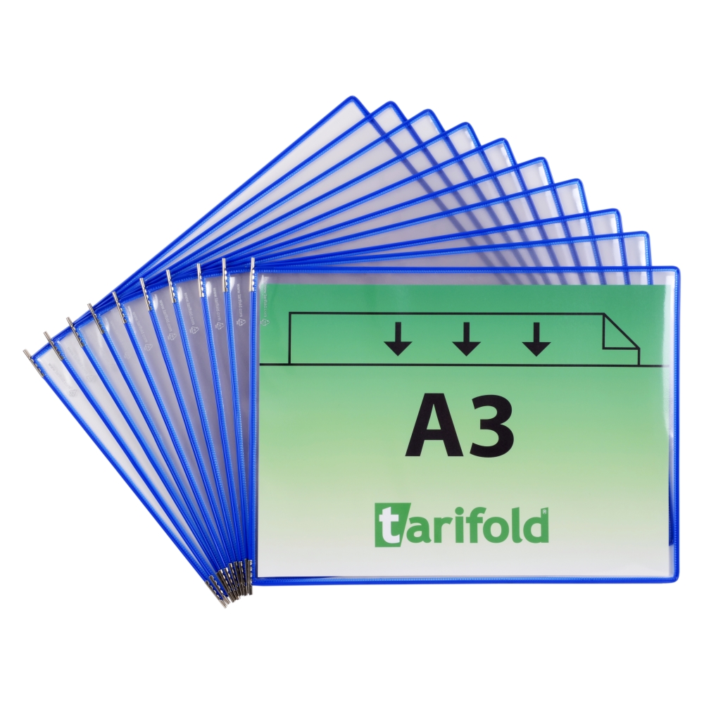 Závěsný rámeček s kapsou Tarifold, A3, otevřený shora vertikální, modrý, 10 ks
