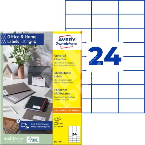 Samolepící etikety Ultragrip 70 x 37 mm, 10 listů A4 3474-10 1