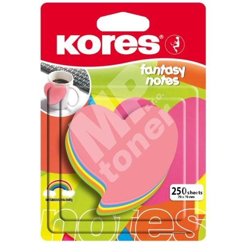 Neonové bločky Kores Heart 70x70mm, tvar srdce, mix 5 barev, 250 lístků 1