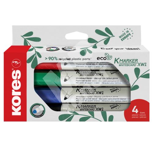 Popisovač Kores ECO na bílé tabule a flipcharty, sada 4ks 1