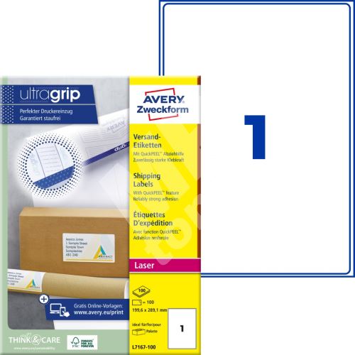 Etikety na balíky Ultragrip 199,6 x 289,1 mm, 100 listů A4 L7167-100 1