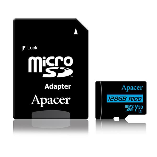 128GB Apacer R100, microSDXC, UHS-I U3 + adaptér