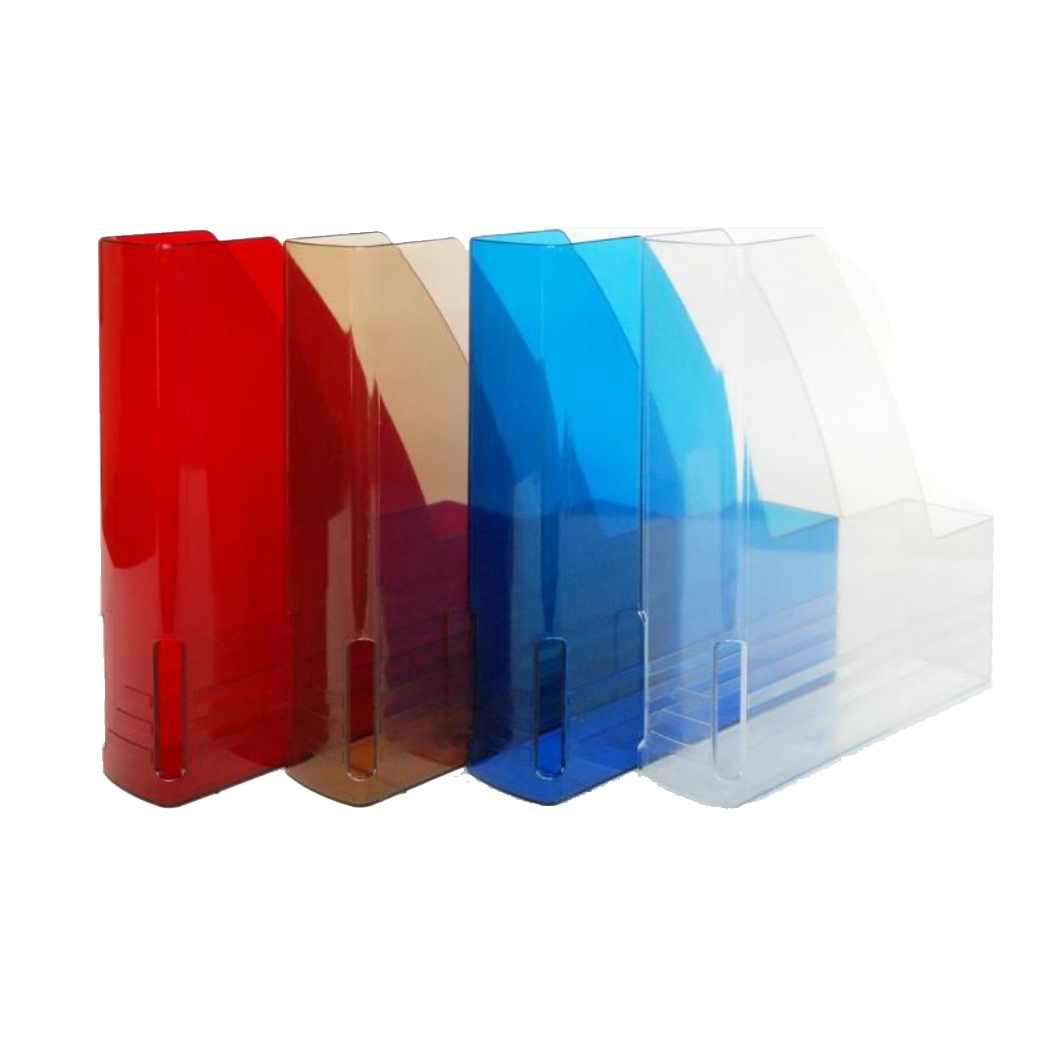 Plastový box A4 6cm - magazín box, průhledný modrý