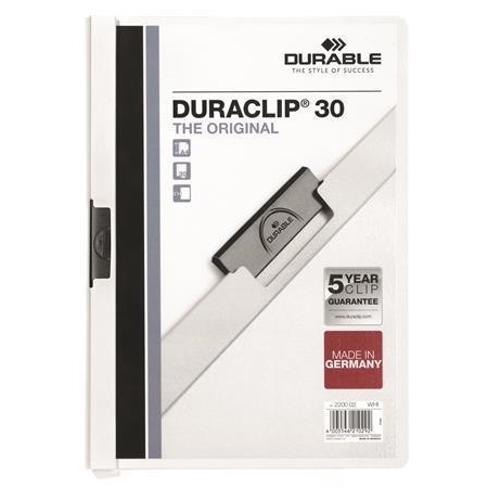 Desky s rychlovazačem Durable Duraclip 30, bílá, s klipem, A4