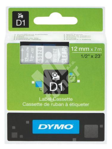 Páska Dymo D1 12 mm bílý tisk/transparentní podklad, 45020, S0720600 1