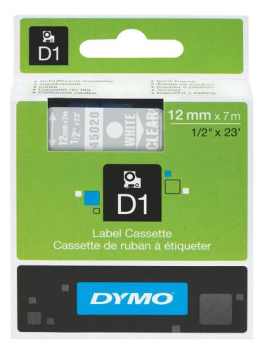 Páska Dymo D1 12 mm bílý tisk/transparentní podklad, 45020, S0720600