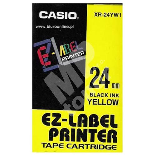 Páska Casio XR-24YW1 24mm černý tisk/žlutý podklad originál 1