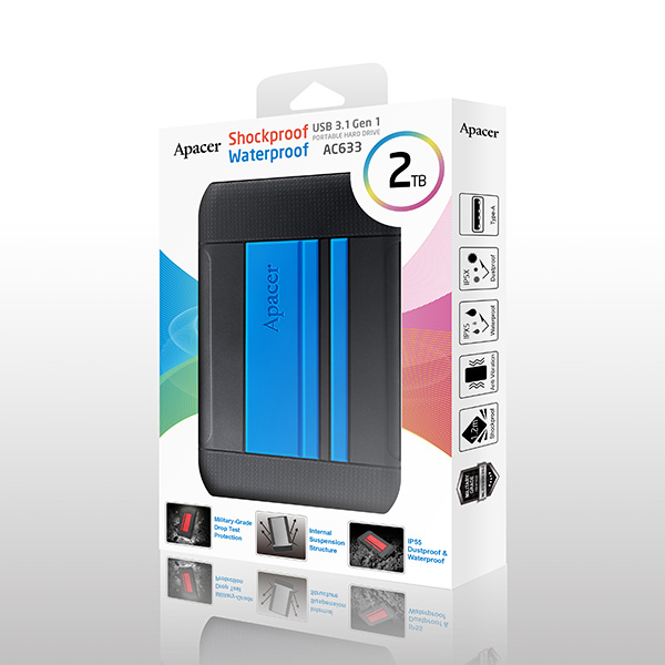 2TB Apacer AC633, Externí HDD 2.5" USB 3.0, odolný, modrý