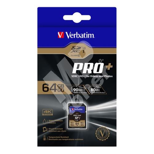 Verbatim U3 Pro+ SDXC 64GB, 49197, class 10 1