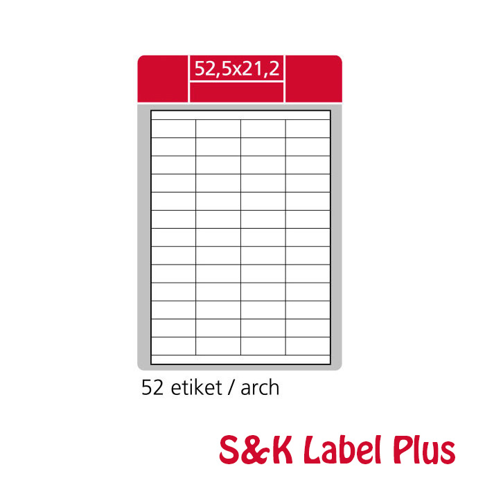 Samolepící etikety SK LABEL Plus A4 52,5 x 21,2 mm, 100 archů