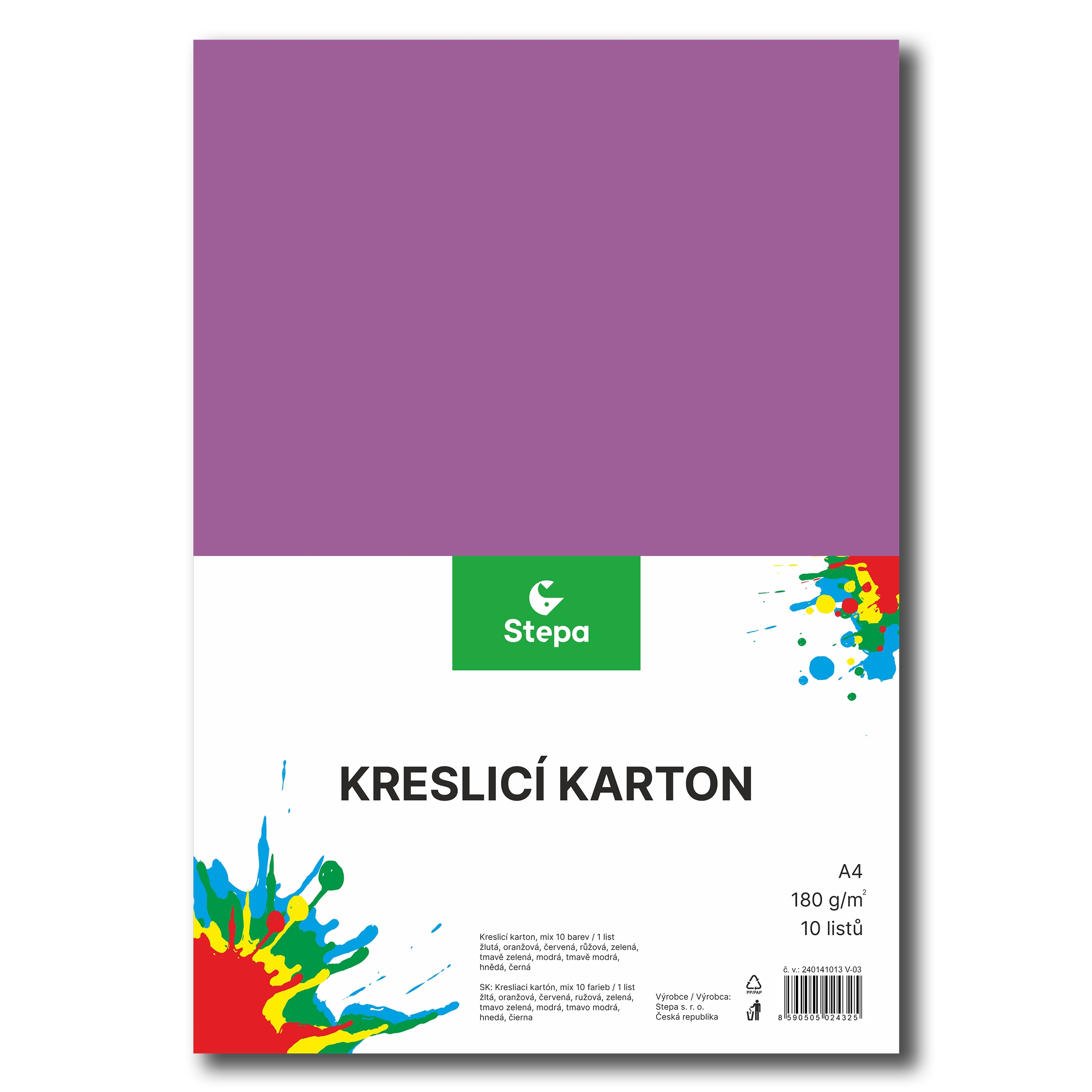 Kreslící karton A4, 180g, mix 10 barev, 10 listů