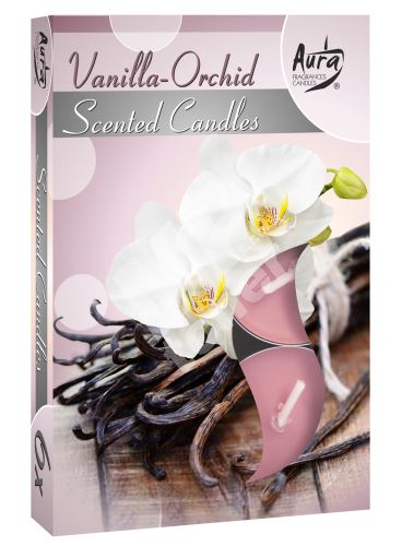Bispol Aura Vanilla Orchid s vůní vanilky a orchideje vonné čajové svíčky 6 kusů 1