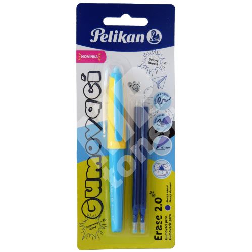 Gumovací pero Pelikan, žluto modré,1 ks+2 náplně 1