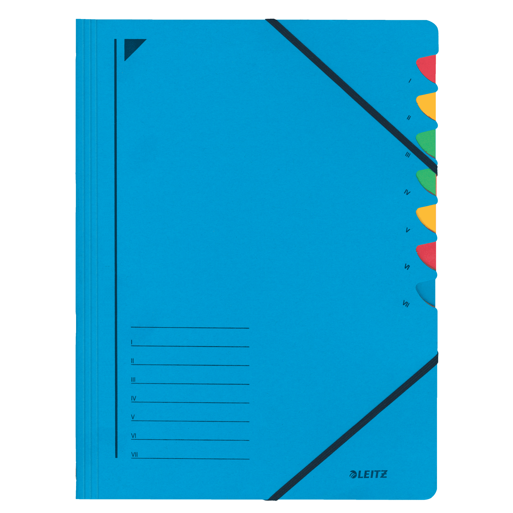 Třídící desky Leitz s gumičkou, 7 přihrádkové, modré