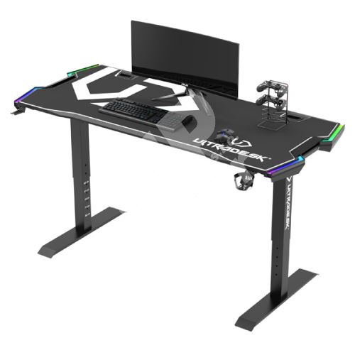 Herní stůl Ultradesk Force, 166x70x66-86 cm, 5 úrovní výšky, s XXL podložkou, černý 1