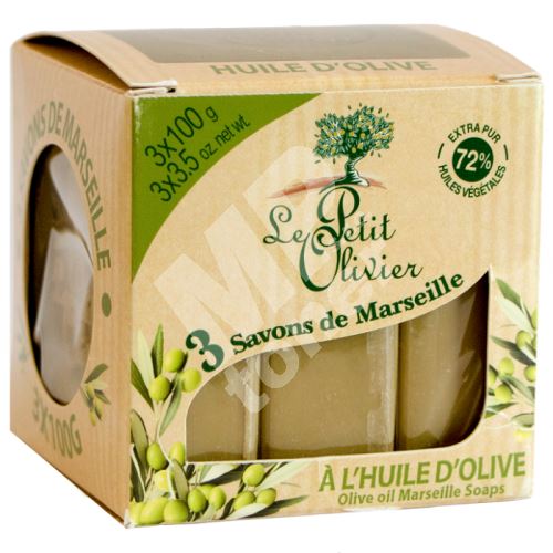 Le Petit Olivier Marseillské mýdlo - Olivový olej, 3x100g 1