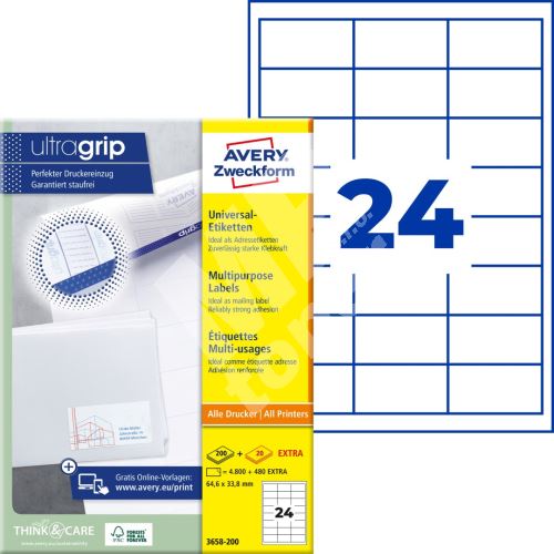 Samolepící etikety Ultragrip 64,6 x 33,8 mm, 220 listů A4 3658-200 1