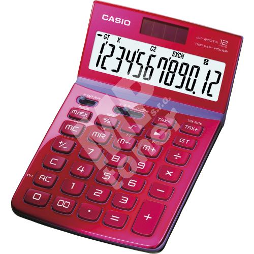 Kalkulačka Casio JW 200 TV, červená, stolní, dvanáctimístná 1