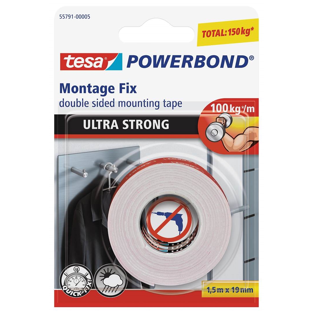 Oboustranná lepicí páska Tesa Powerbond, 19 mm x 1,5m, extra silná