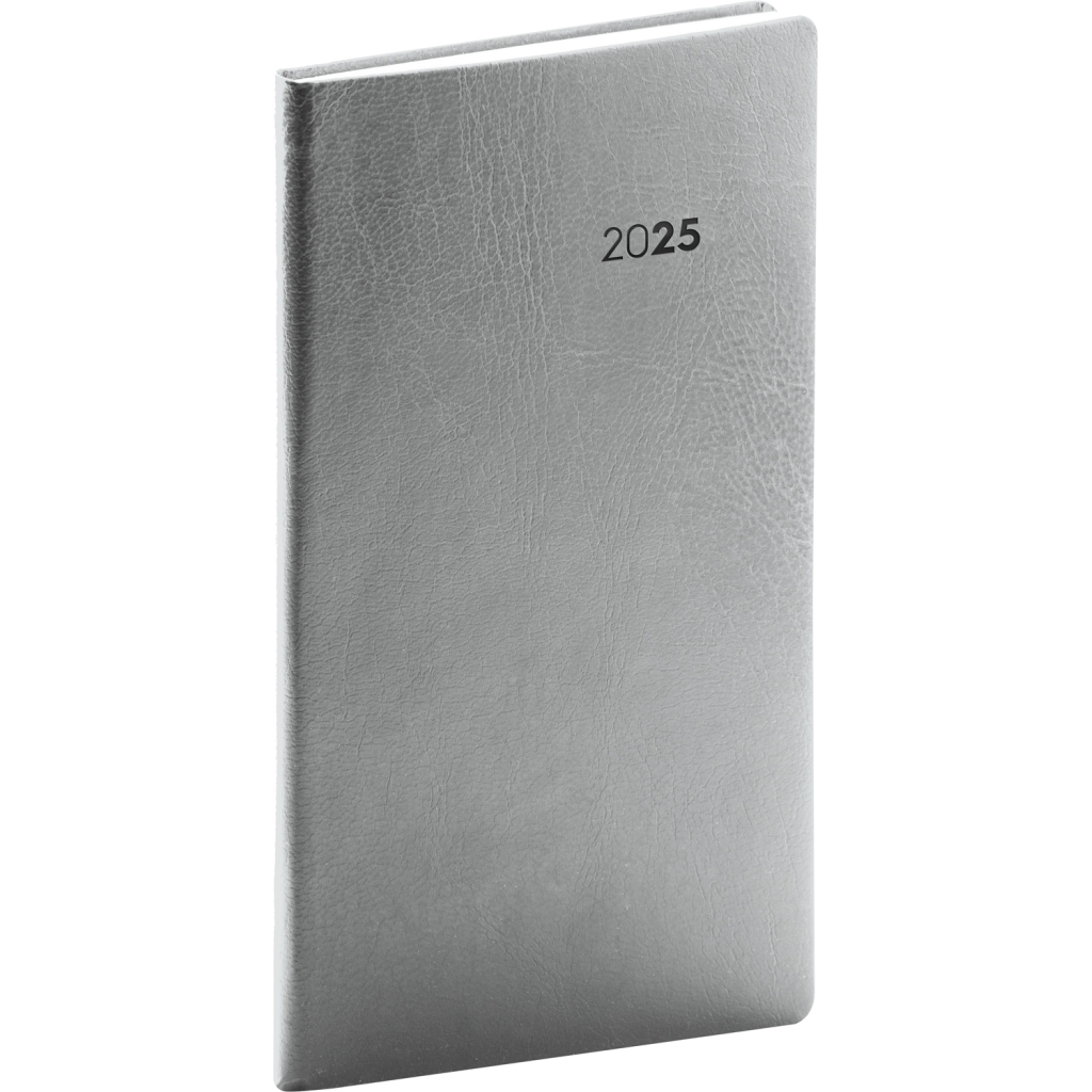 Kapesní diář Notique Balacron 2025, stříbrný, 9 x 15,5 cm