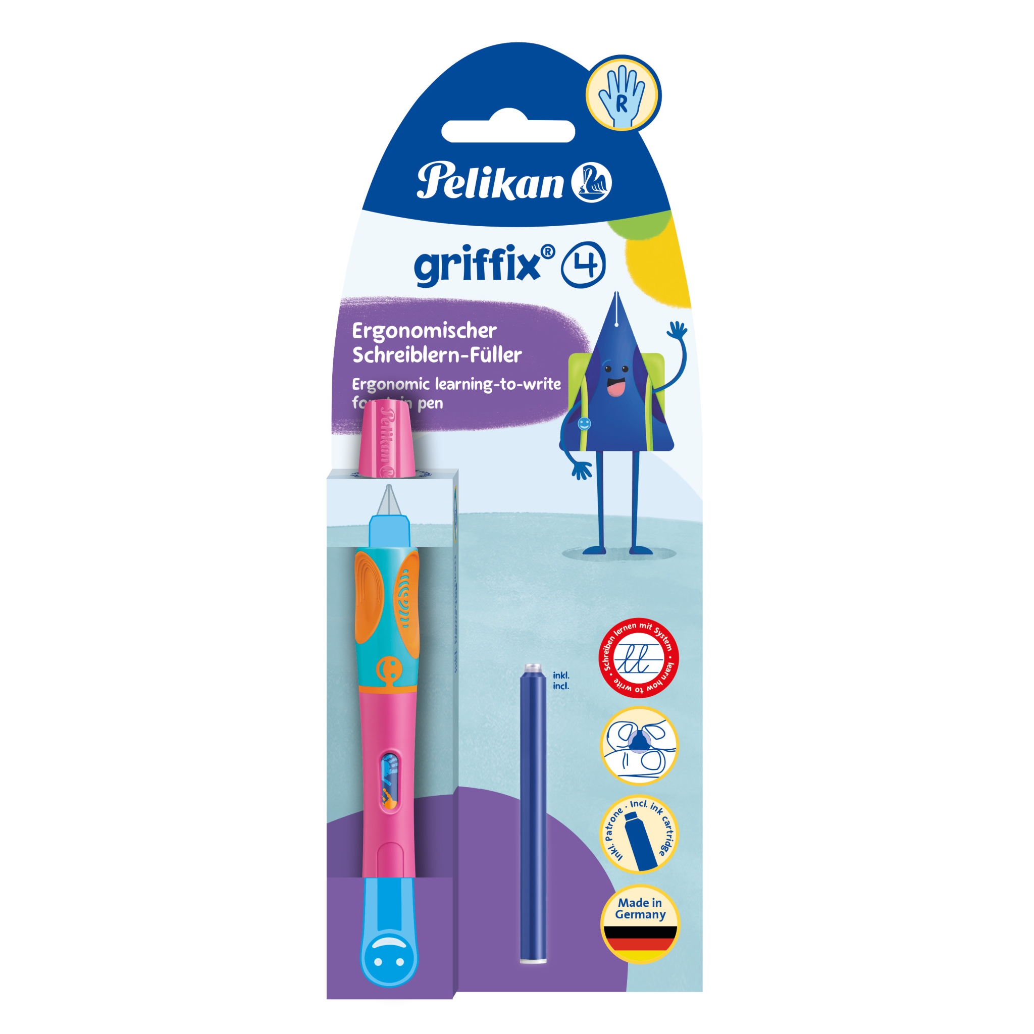 Bombičkové pero Pelikan Griffix 4, pro praváky, růžové, závěs