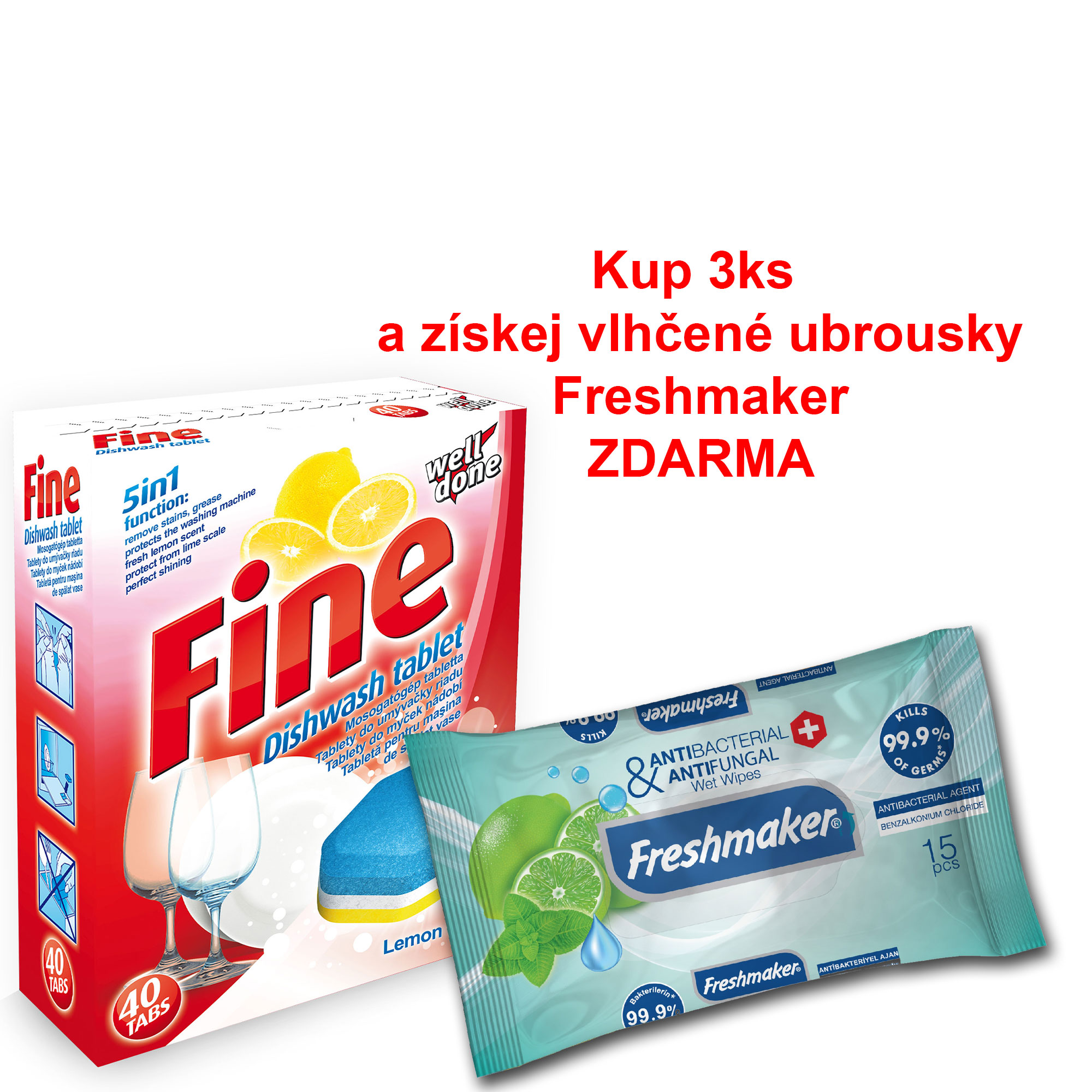 Fine 5 in 1 tablety do myčky nádobí 40ks (3+dárek)