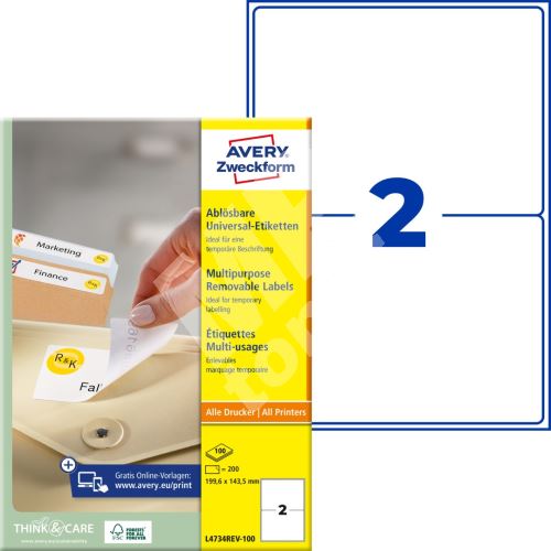 Samolepící etikety 199,6 x 143,5 mm, 100 listů A4 L4734REV-100 1
