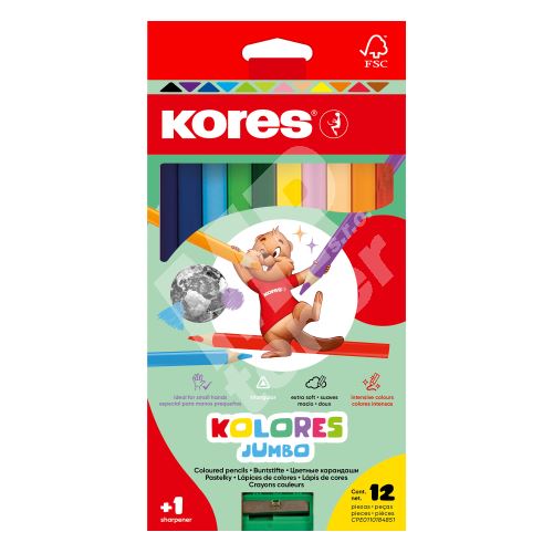 Kores Kolores Jumbo 93512, trojhranné pastelky, 12 barev 1