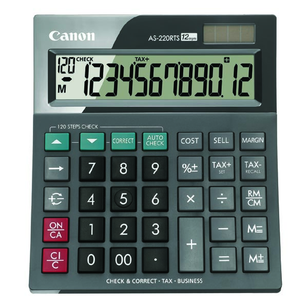 Kalkulačka Canon AS-220RTS, šedá, stolní, dvanáctimístná
