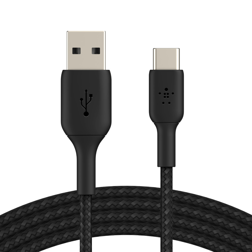Kabel oplétaný Belkin, USB-C - USB-A, 1m, černý