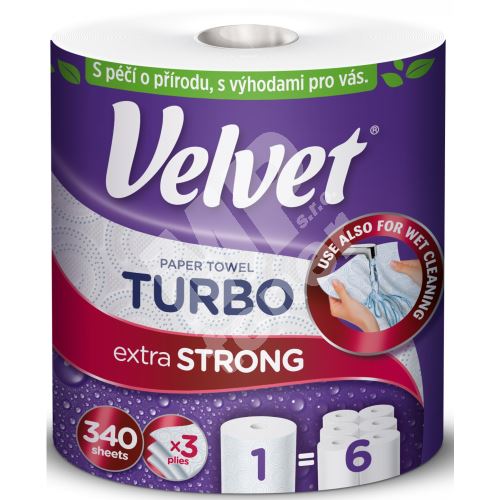 Velvet Turbo papírové kuchyňské utěrky 3 vrstvé 340 útržků 75,82 m 1 role 1