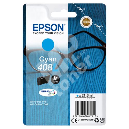 Cartridge Epson C13T09K24010, cyan, 408L, originál 1