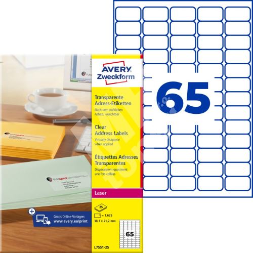 Transparentní etikety 38,1 x 21,2 mm, 25 listů A4 L7551-25 1