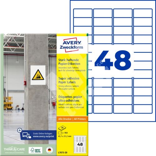 Super lepivé etikety 45,7 x 21,2 mm, 20 listů A4 L7873-20 1